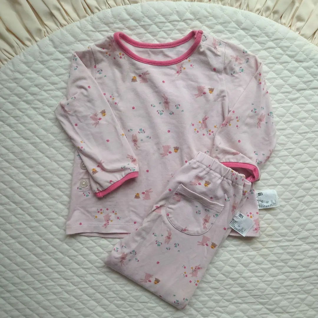 Thumbnail of Pink Long-Sleeved Baby Pajama Set with Rabbit Pattern