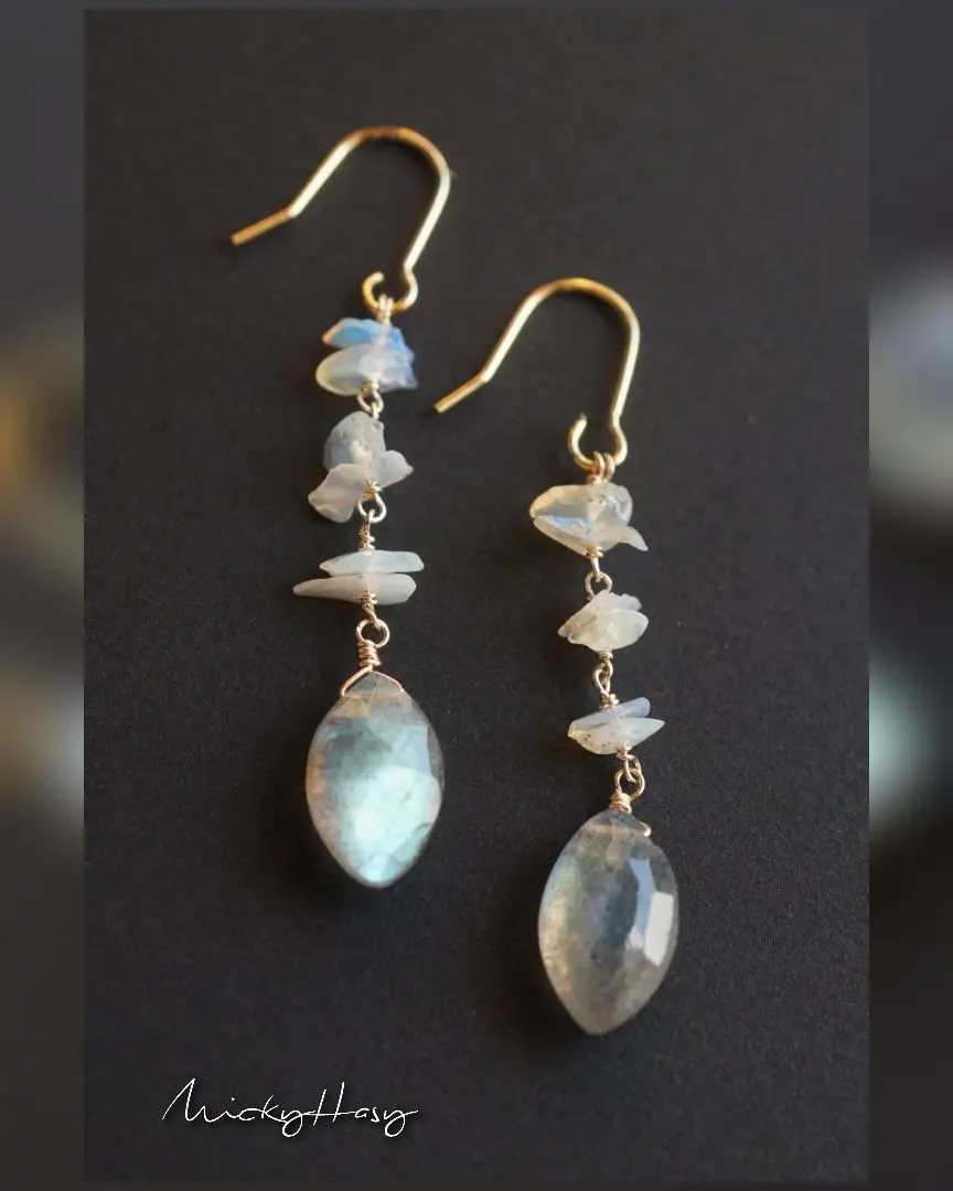 Thumbnail of No. 2550 Labradorite Ethiopian Opal Mystic Natural Stone Earrings