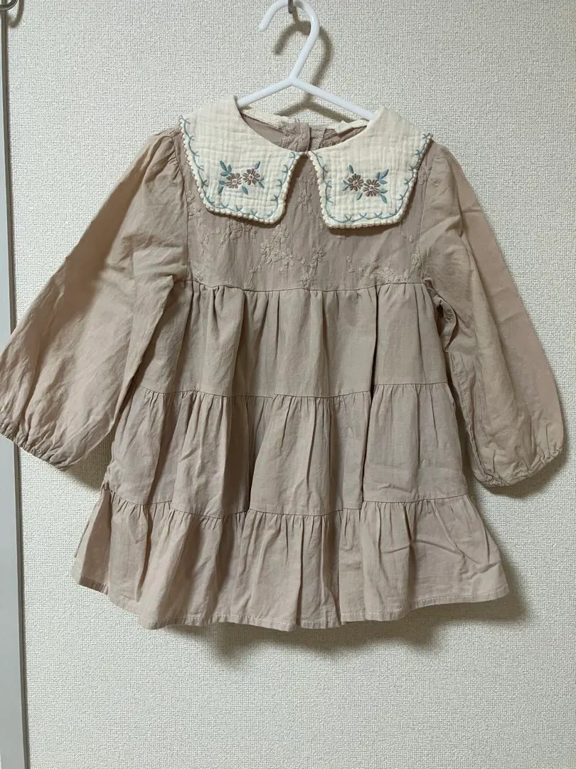 Thumbnail of Cotton Dress Tunic Collar Embroidery 100 size Girly