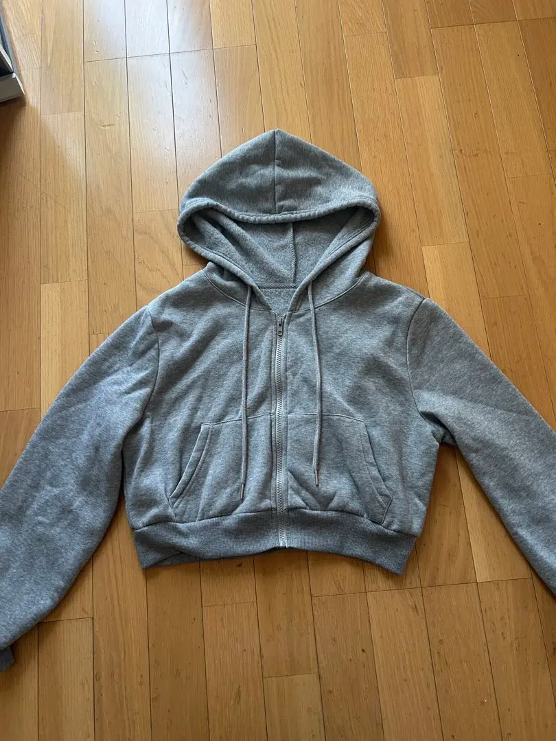 Thumbnail of Gray mini-length cropped hooded parka with fleece lining