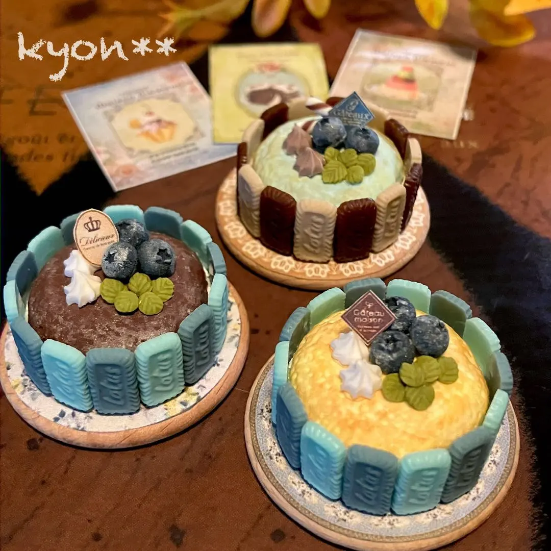 Thumbnail of Miniature Sweets: Shallot Cake Set of 3, Lotus Blue, Dollhouse