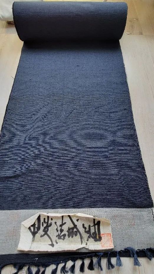 Thumbnail of Yuki Tsumugi fabric, dark navy, ensemble