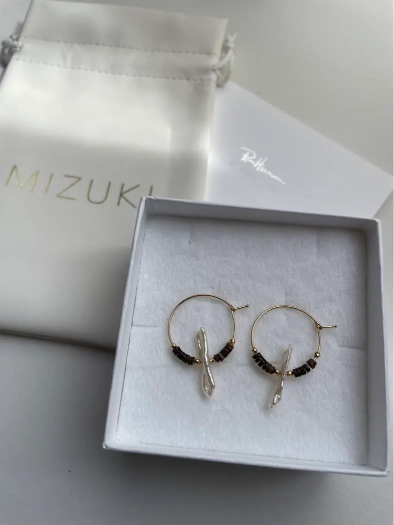 Mizuki☆14金,ダイヤモンド,パールのフープピアス【関税送料込