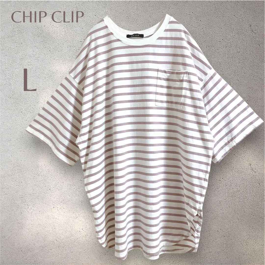 Thumbnail of Chip Clip Border T-shirt Pink Short Sleeve 100% Cotton Relaxed Fit Summer