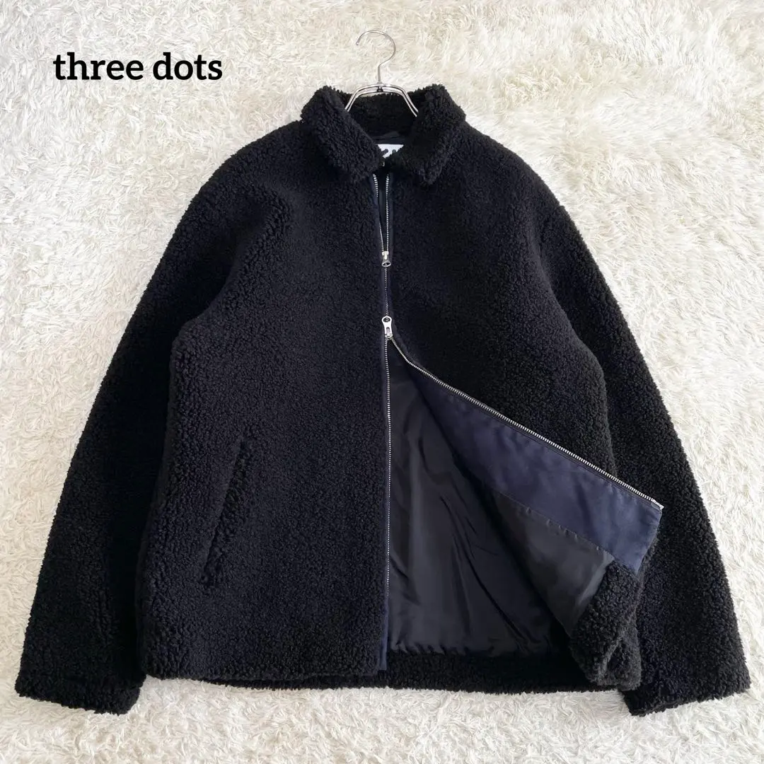 週末値下げ　THREE DOTS （スリードッツ）エコファー　ダッフルコート　黒 three dots(スリードッツ)｜エコペルファーショートコート