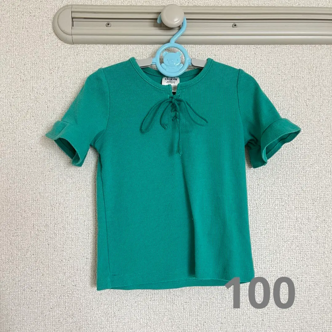 Thumbnail of LAGKAW Short Sleeve Frill Ribbon Green 100 Cut and Sewn