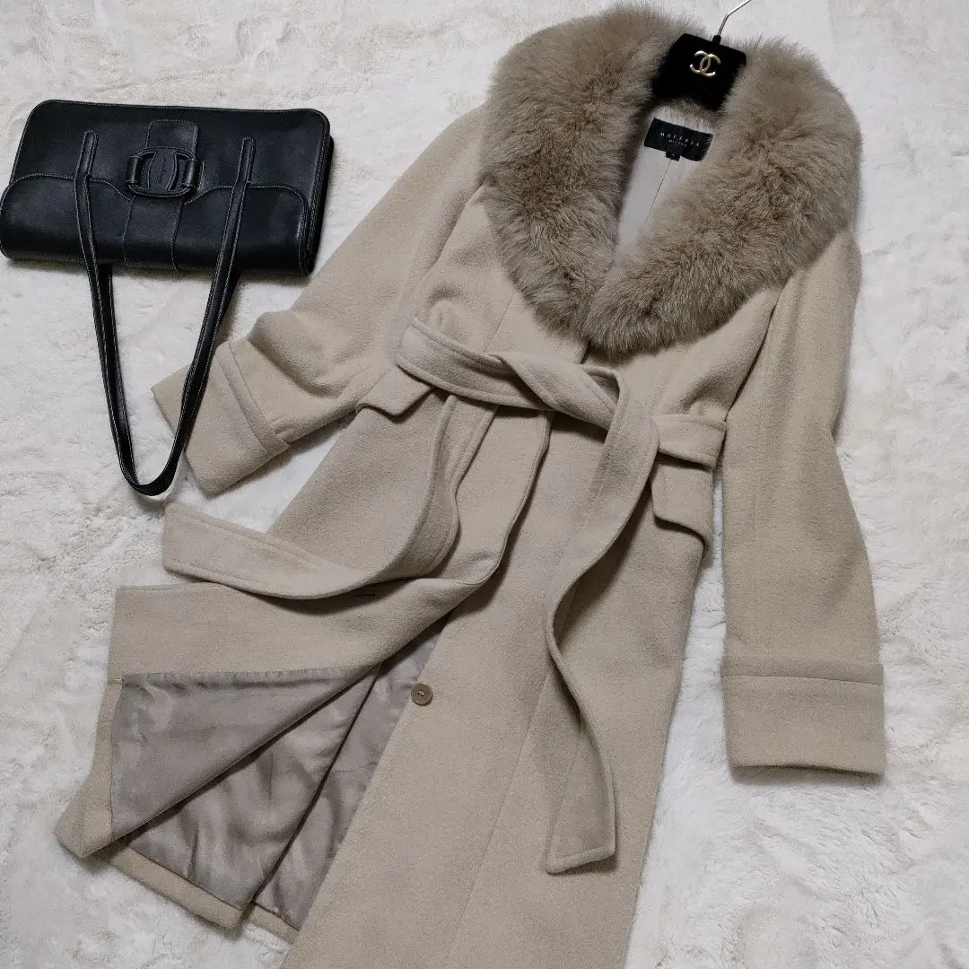 Thumbnail of MATERIA Fox Fur Coat A-line Belted Angora Actress Collar