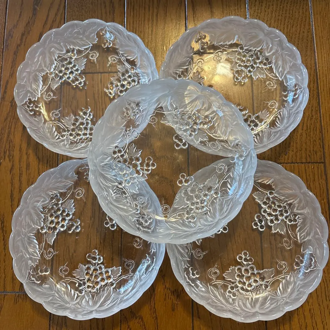 Thumbnail of Set of 5 Showa retro glass plates with grape design