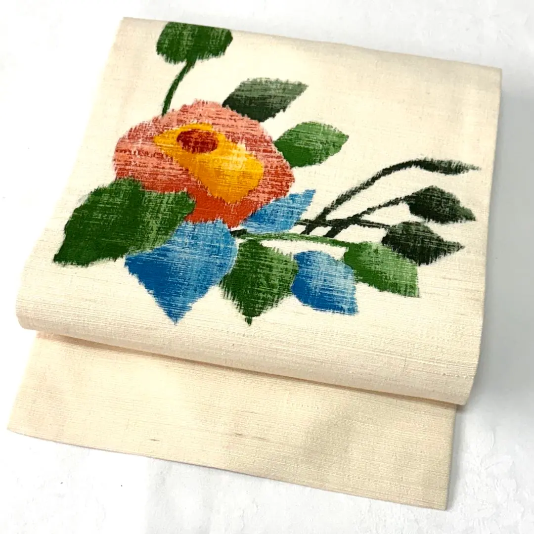 Thumbnail of Nagoya Obi: Tsumugi, Thick Fabric, Silk, Ivory, Floral Pattern, Casual, Cute, Stylish Obi