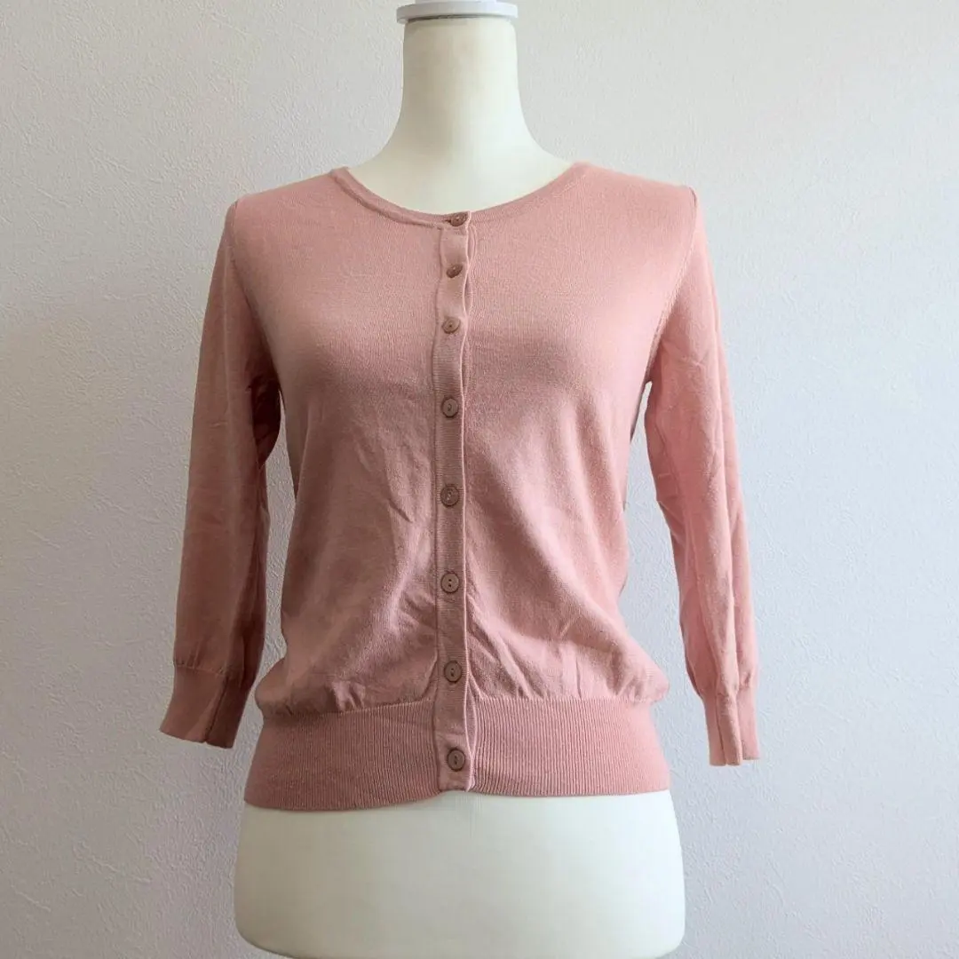 Thumbnail of ef-de - U-neck long-sleeved cute color cardigan, measures against air conditioning, button-up, size M equivalent, pink