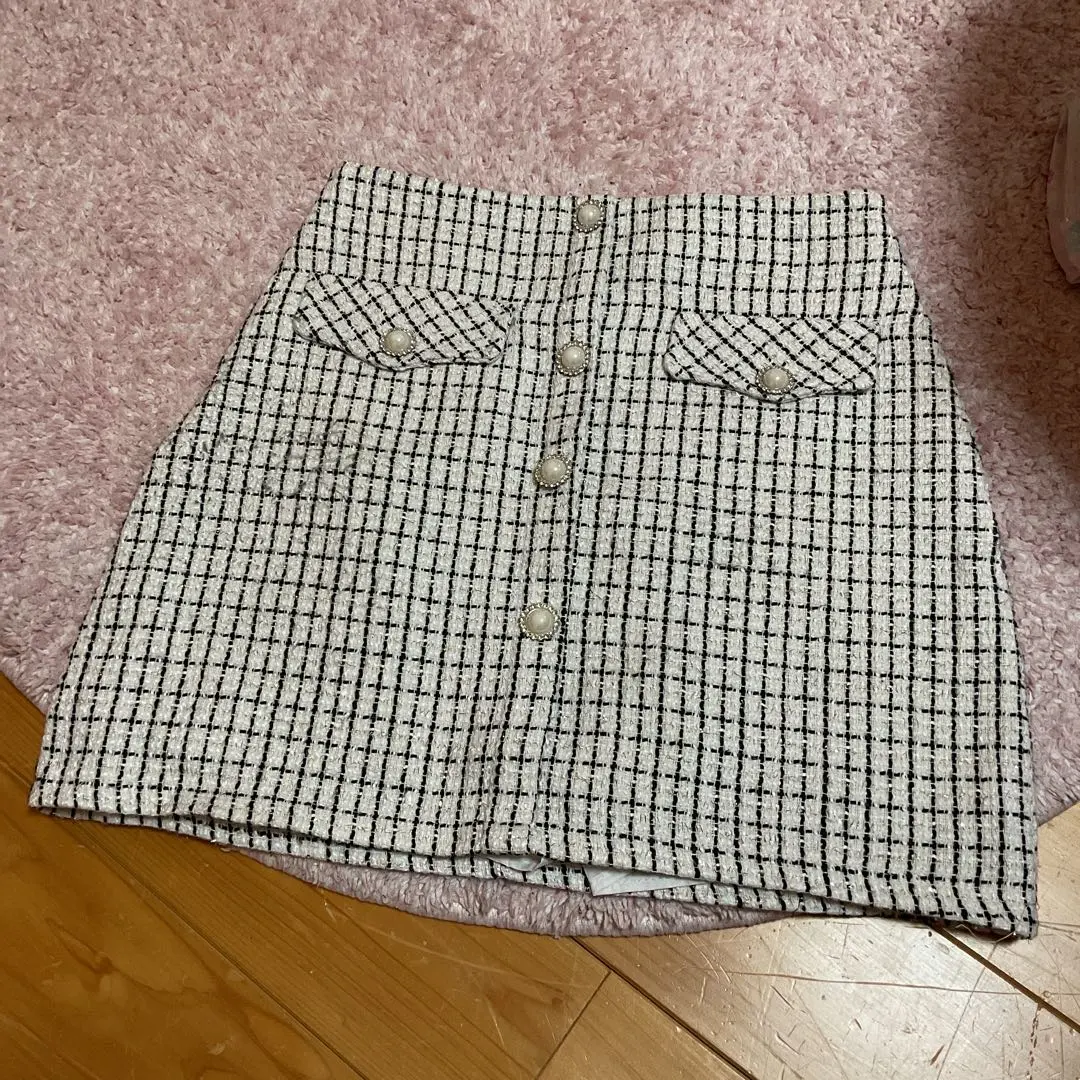 Thumbnail of GRL Grel In-Pants Check Tweed Trapezoid Mini Skirt