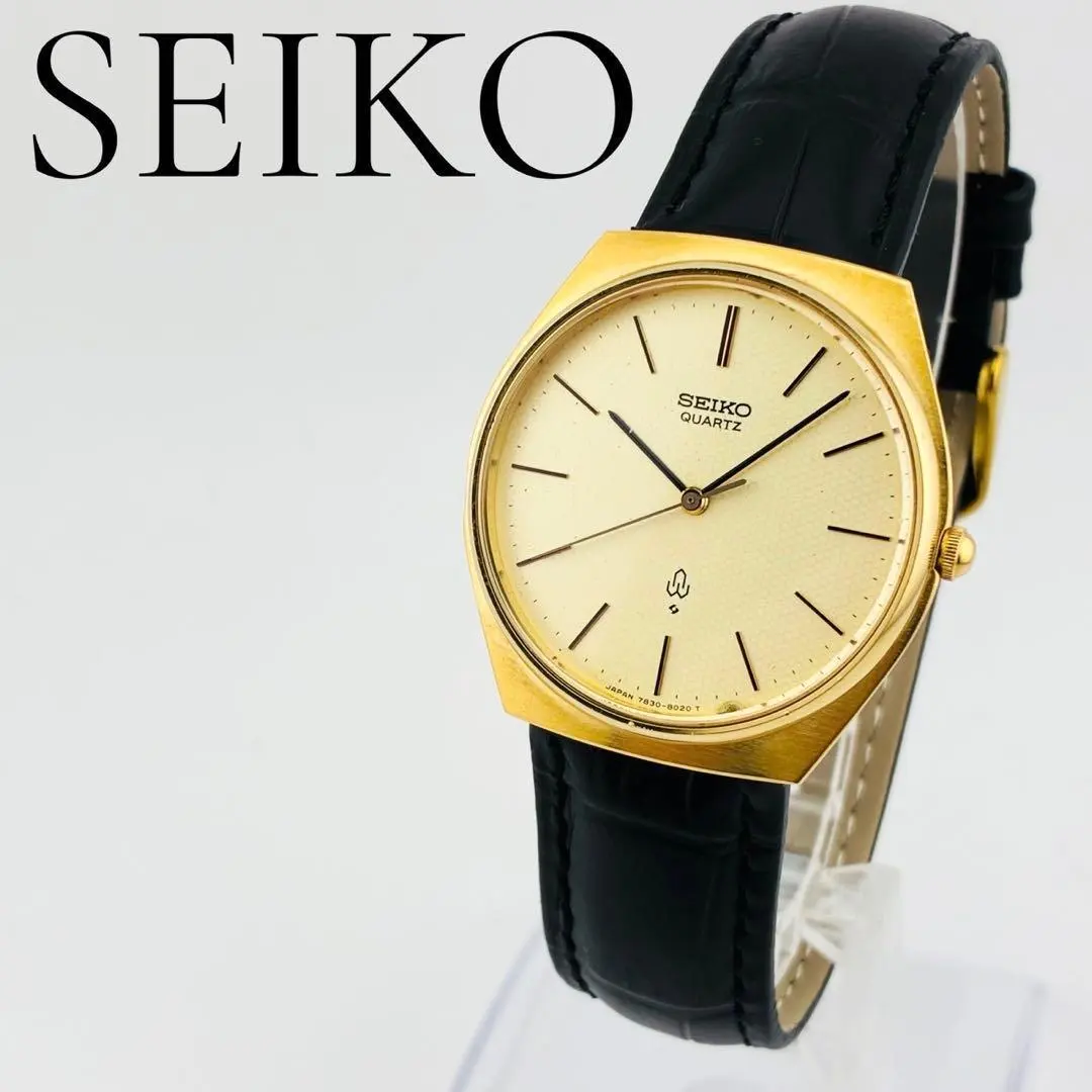 【已更換電池】SEIKO 手錶 金色 黑色 石英錶 全新錶帶 的縮圖