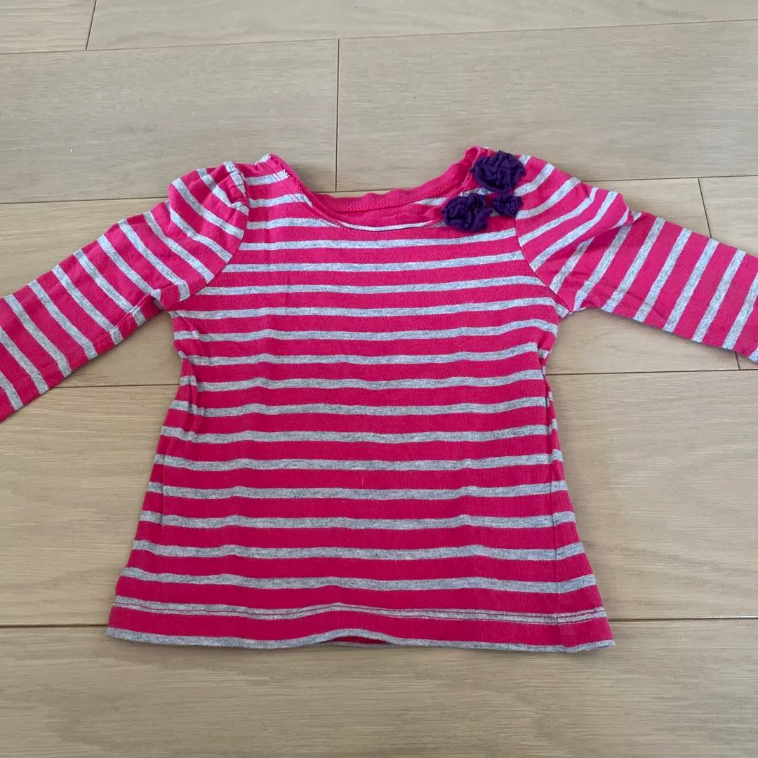 Thumbnail of Nishimatsuya, pink and gray striped, 100% cotton, three-quarter sleeves, 90cm