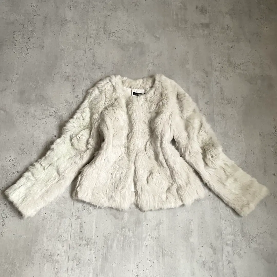 Thumbnail of Faux Fur Coat, Rabbit Fur, Short Length, Cropped, Collarless, White, Mori Girl