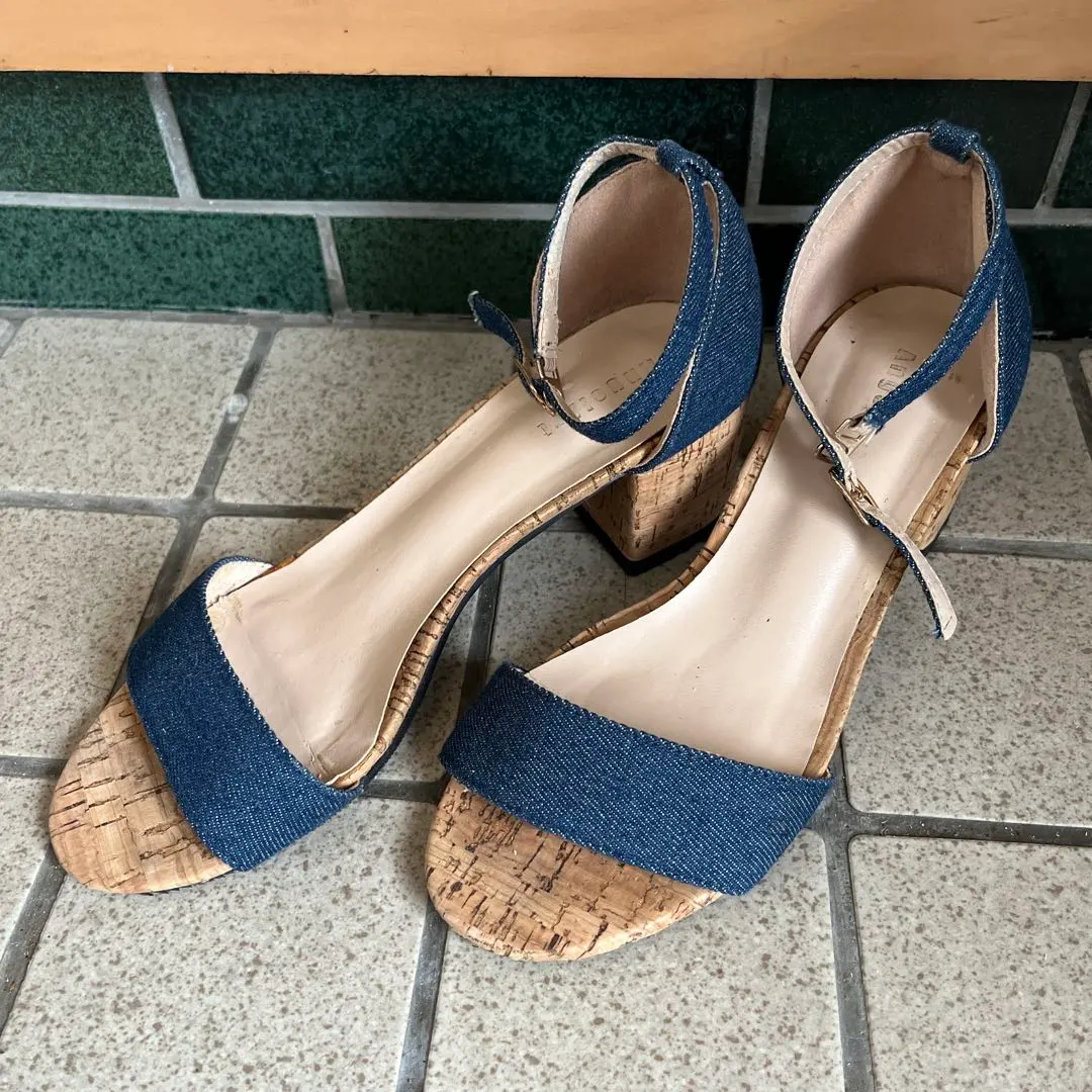 Thumbnail of Denim Sandals Cork Heel Block Heel Navy M 23.5cm