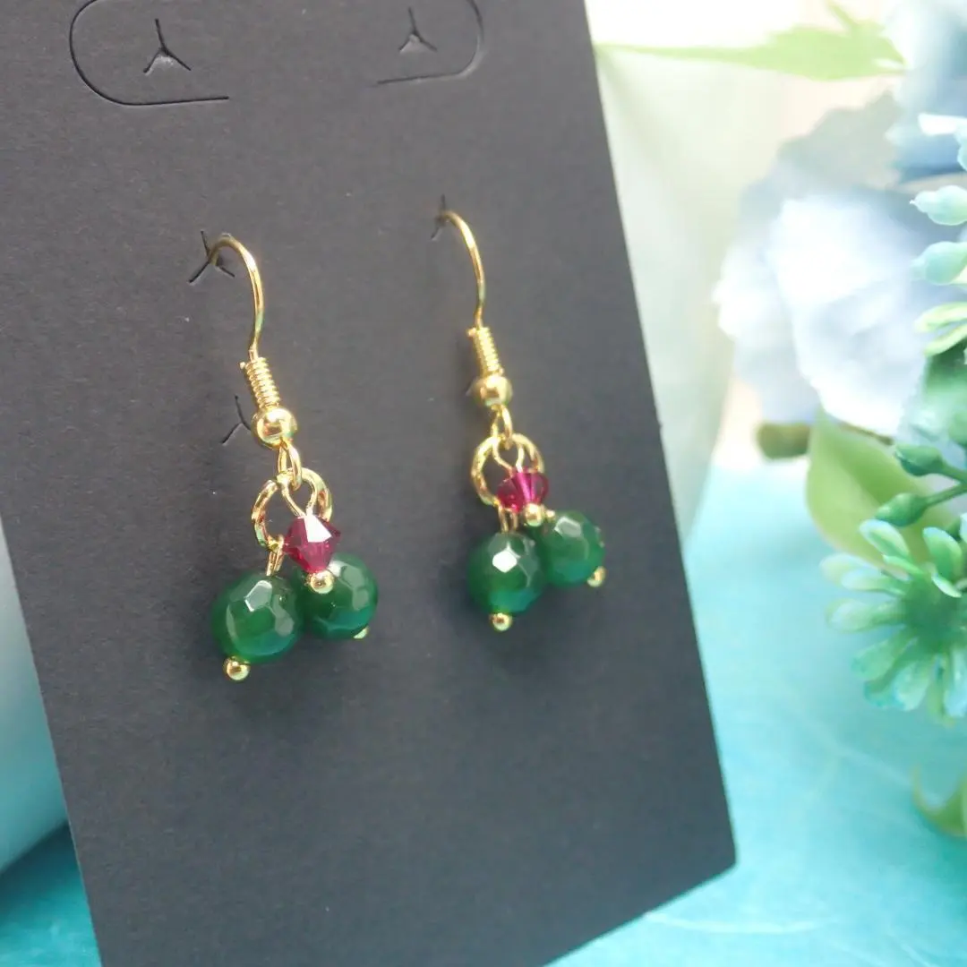 Thumbnail of Natural Stone Handmade Earrings Green Jade Swarovski Beads