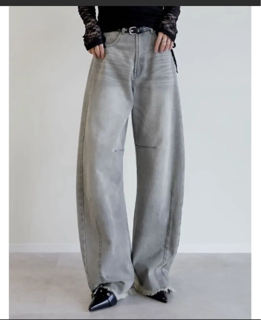 Thumbnail of Re:EDIT Fringed Hem Barrel Leg Denim Pants