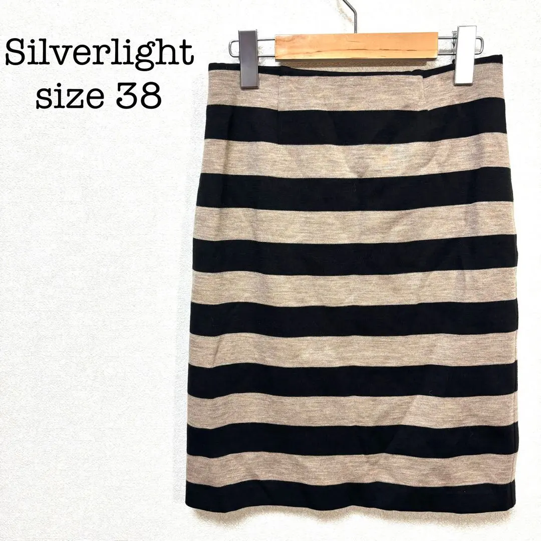 Silver Light 膝下針織裙 緊身 米色 黑色 條紋 38 的縮圖