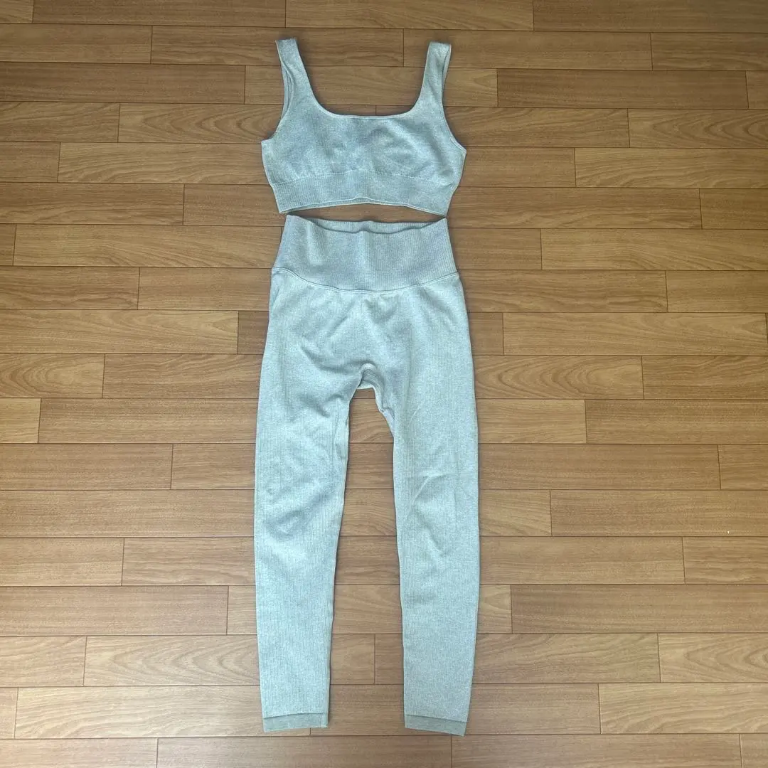 Thumbnail of Ribbed beige yoga wear set