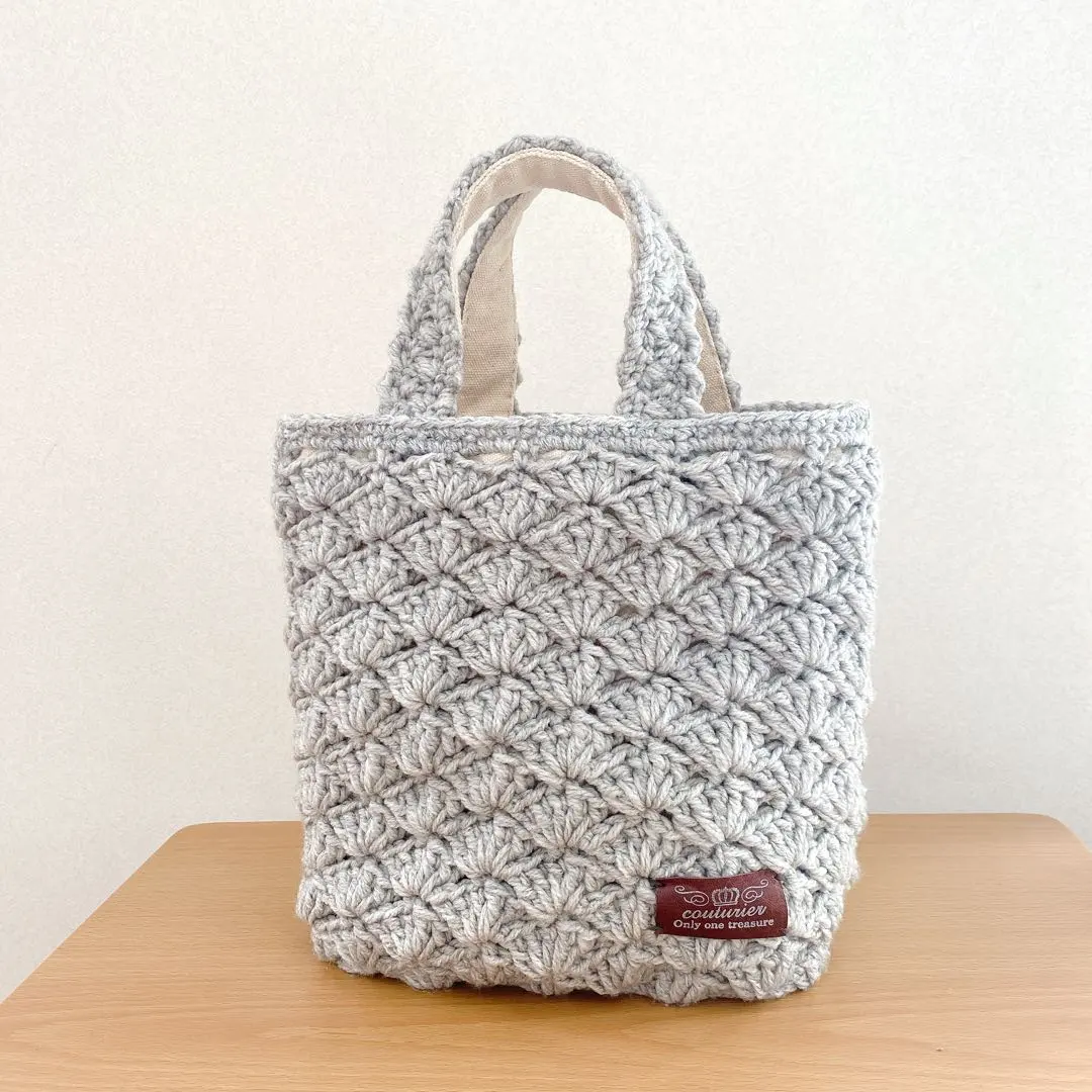 Thumbnail of Handmade Knit Bag, Light Gray, with Inner Lining