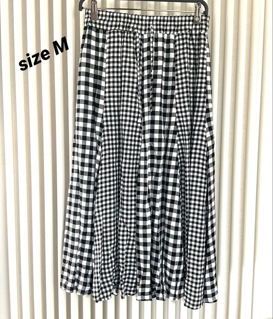 Thumbnail of Long flare skirt, black and white gingham check, size M