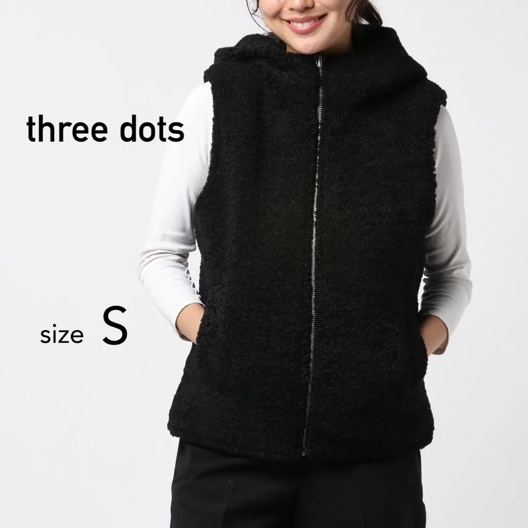 three dots - スリードッツ　エコファーリバーシブルベスト　極美品　セージグリーン three dots - スリードッツ エコファーリバーシブルベスト 極美