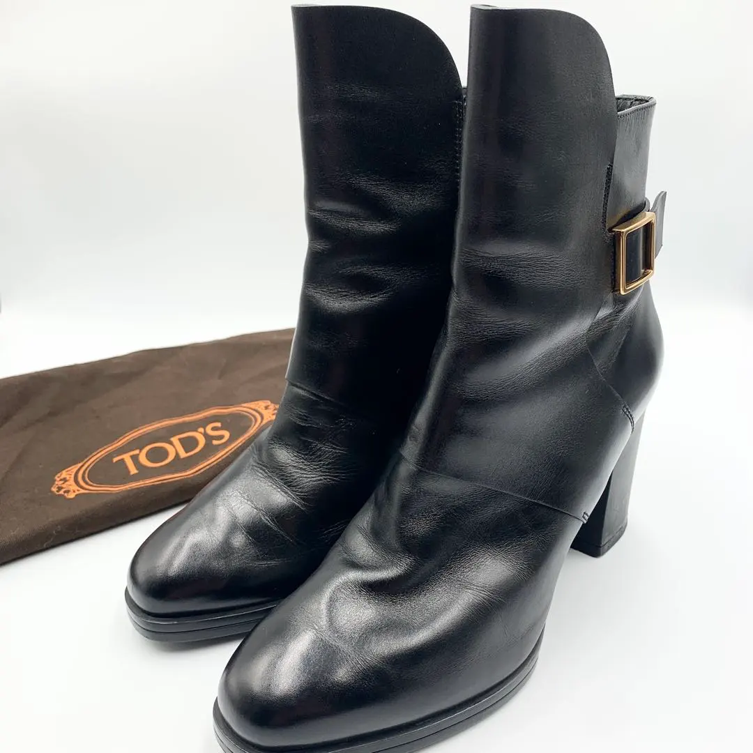 【極美品】TOD'S 短靴 真皮 黑色 36 1/2 碼 金屬配件 的縮圖