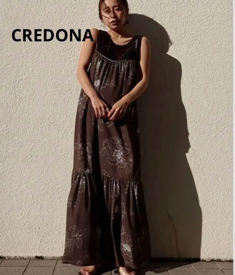 美品 CREDONA ワンピース キャミワンピース リバーシブル 花柄 黒 F