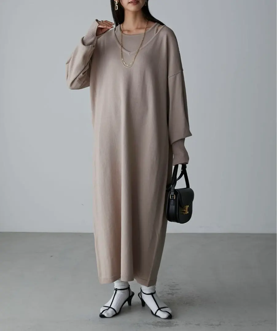 Thumbnail of New Anss.me Amesuri Tank Top & V-Neck Knit Dress Layered Set