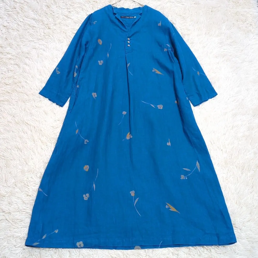 【美品】パラスパレス　インディゴロングシャツ　七分袖　チュニックシャツ パラスパレス インディゴ 羽織り シャツ チュニック リボン 日本
