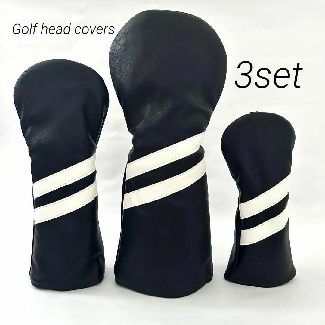 Thumbnail of Golf head covers, set of 3, black, for fairway woods and driver, simple design