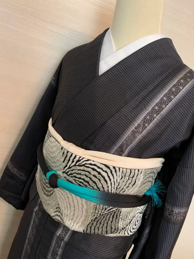 【新品未仕立て】粋渋庵〈花風林〉紬訪問着　黒地　正絹　証紙有⭐︎着物のみ m14643093697_1.jpg?1716726379