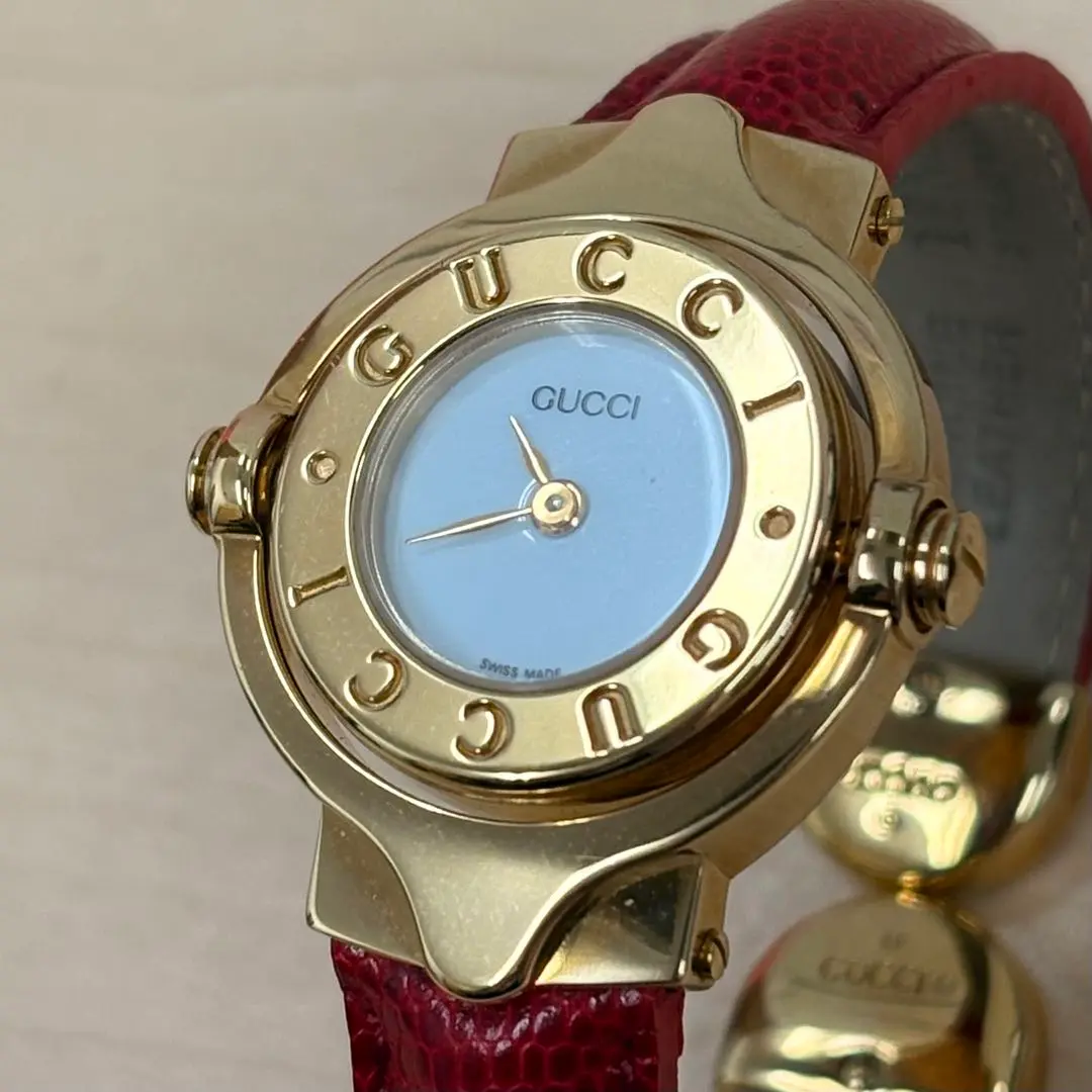 GUCCI グッチ バングル 腕時計 ターンフェイス ピンクレザー ジャンク品 グッチ 時計 Gタイムレス 27mm スイス製 クオーツ レディース