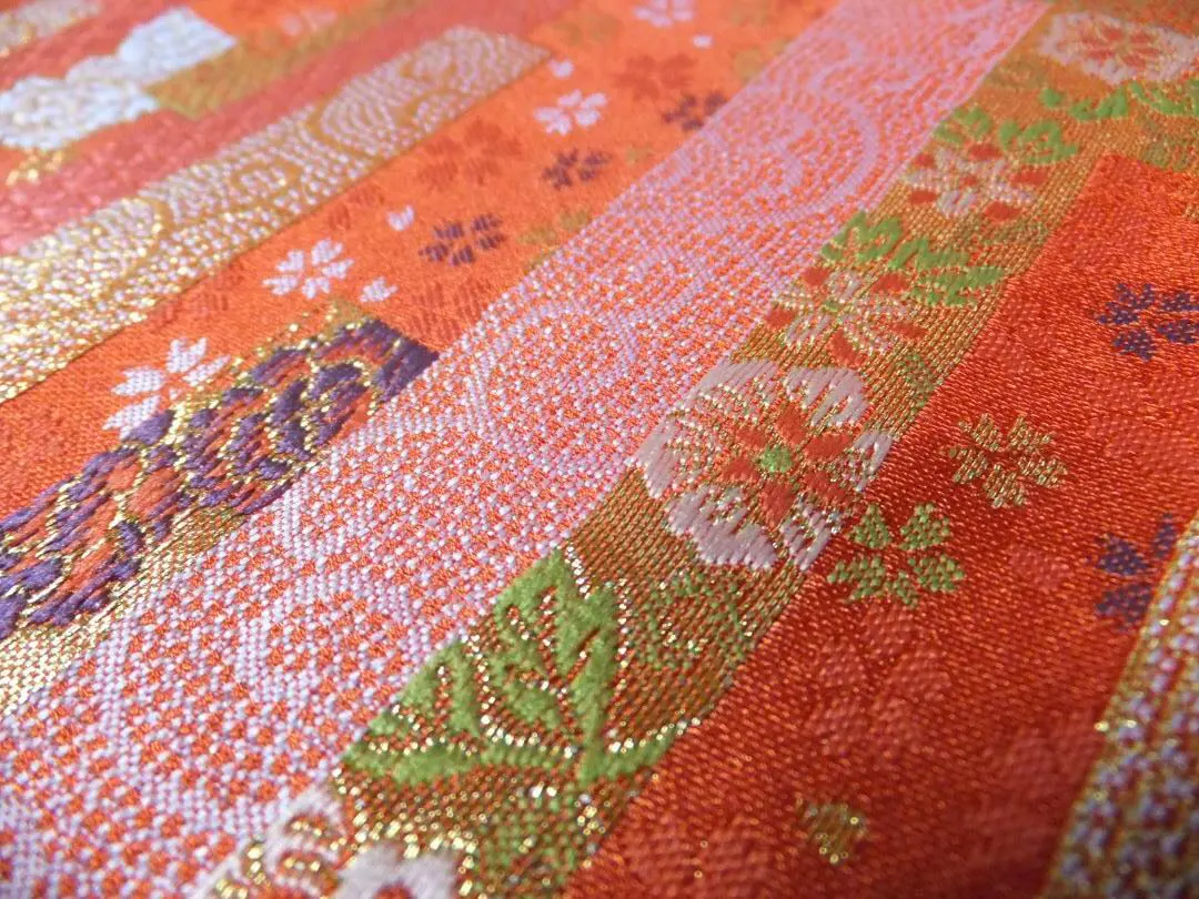 Thumbnail of Kinran 137 Fabric width 70cm, from 30cm~ Orange, full of Japanese patterns ❤️ Ships anonymously