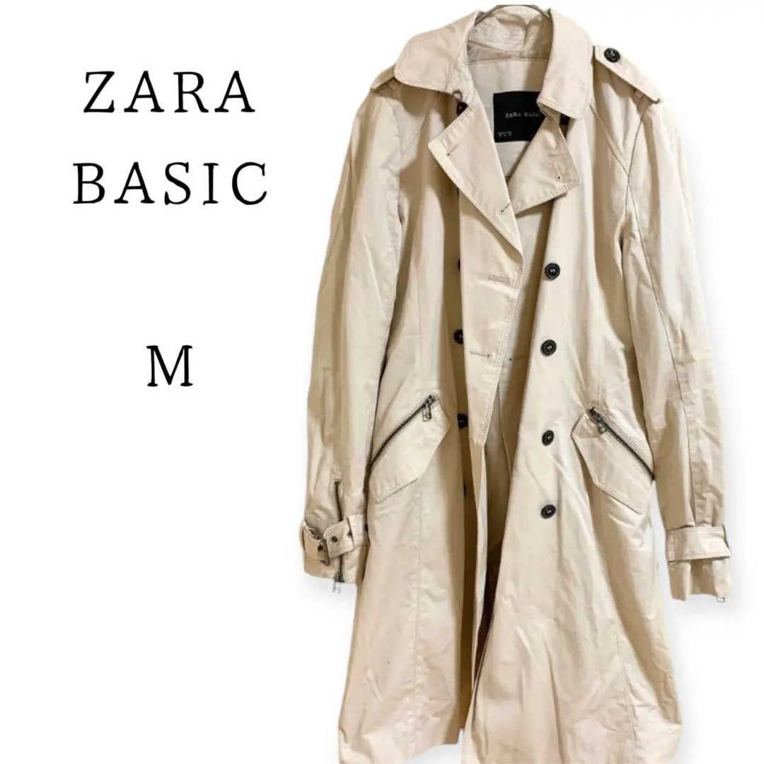Thumbnail of ZARA Basic Trench Coat with Belt M Epaulettes Zipper Spring Autumn