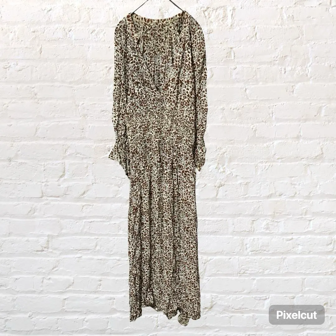 12109 Freak's Store 長版洋裝 腰部鬆緊帶 總花紋 棕色 古著 的縮圖