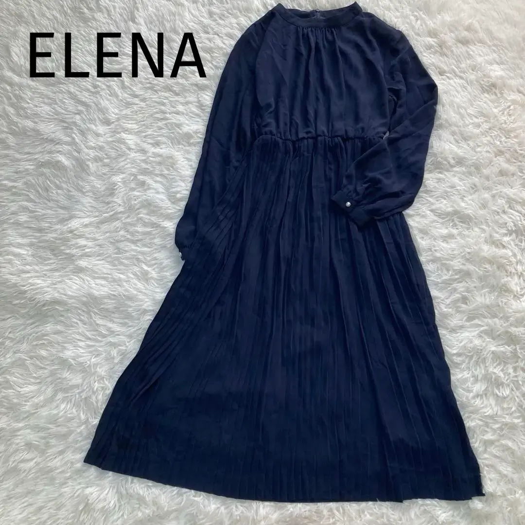 Thumbnail of Washable ELENA Pleated Dress Pearl Long Sleeve Navy 13AR