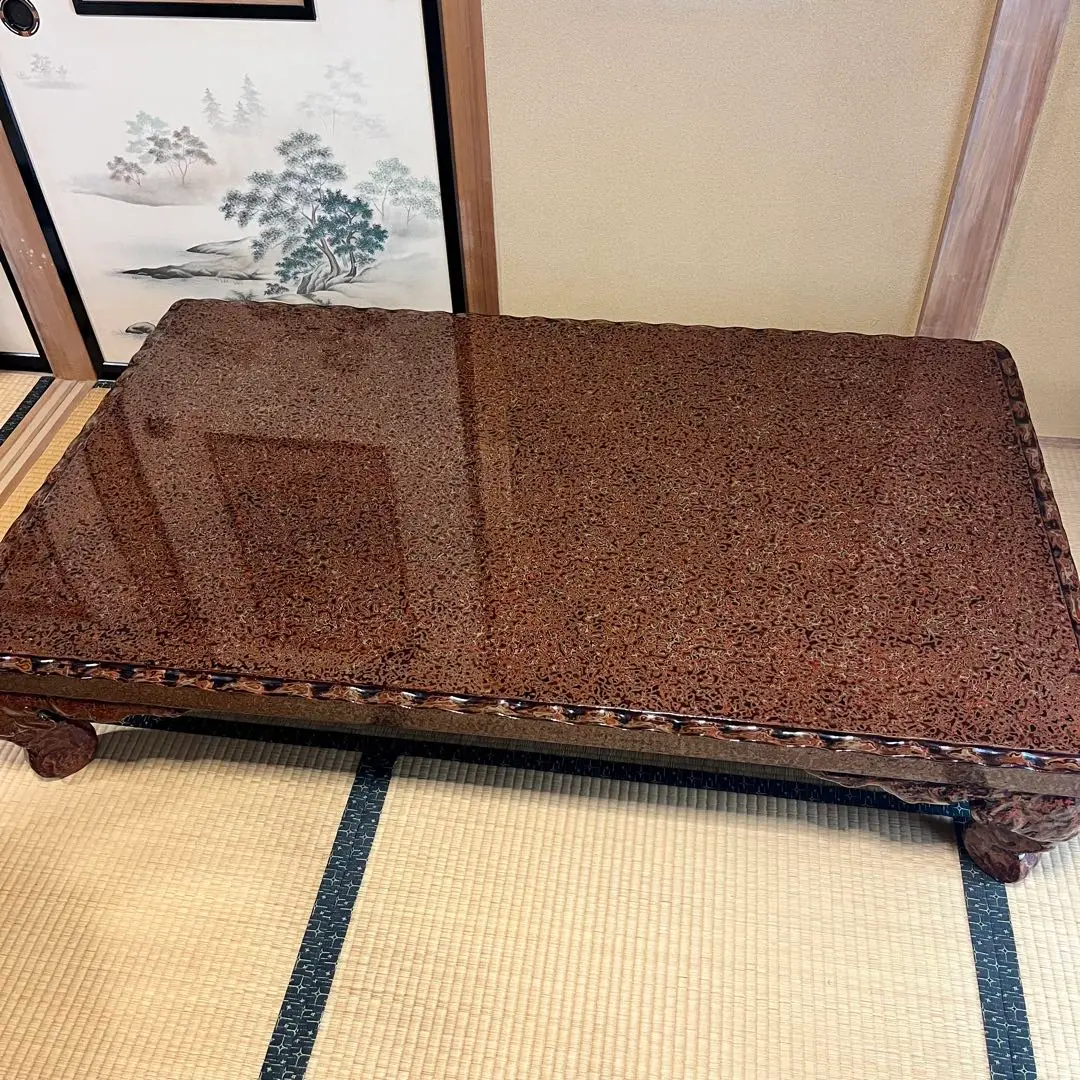 ちゃぶ台　艶あり。津軽塗？　猫足 ちゃぶ台 艶あり。津軽塗？ 猫足