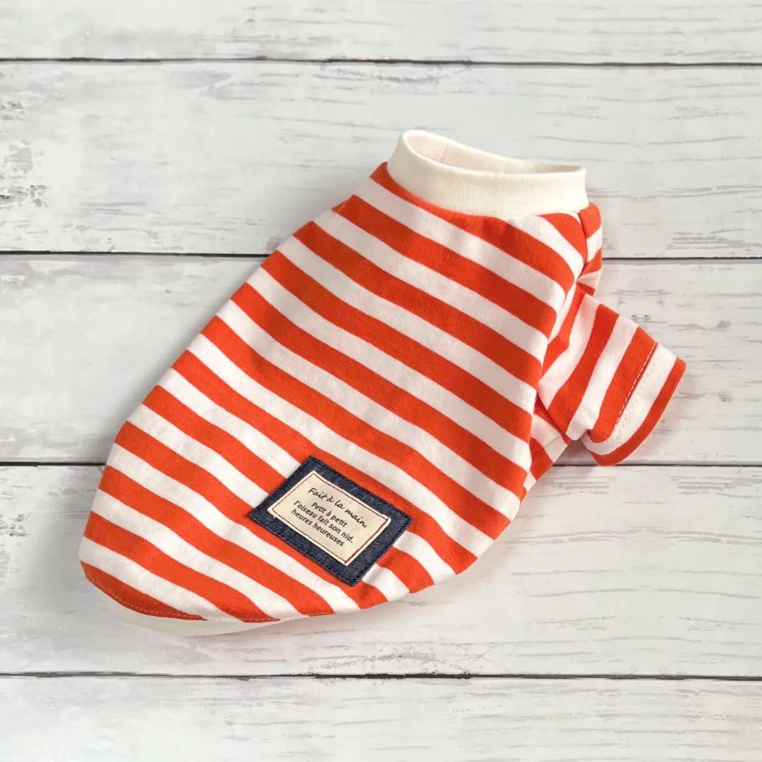 《胸圍36》鮮豔橘色條紋夏季長袖T恤犬服 的縮圖