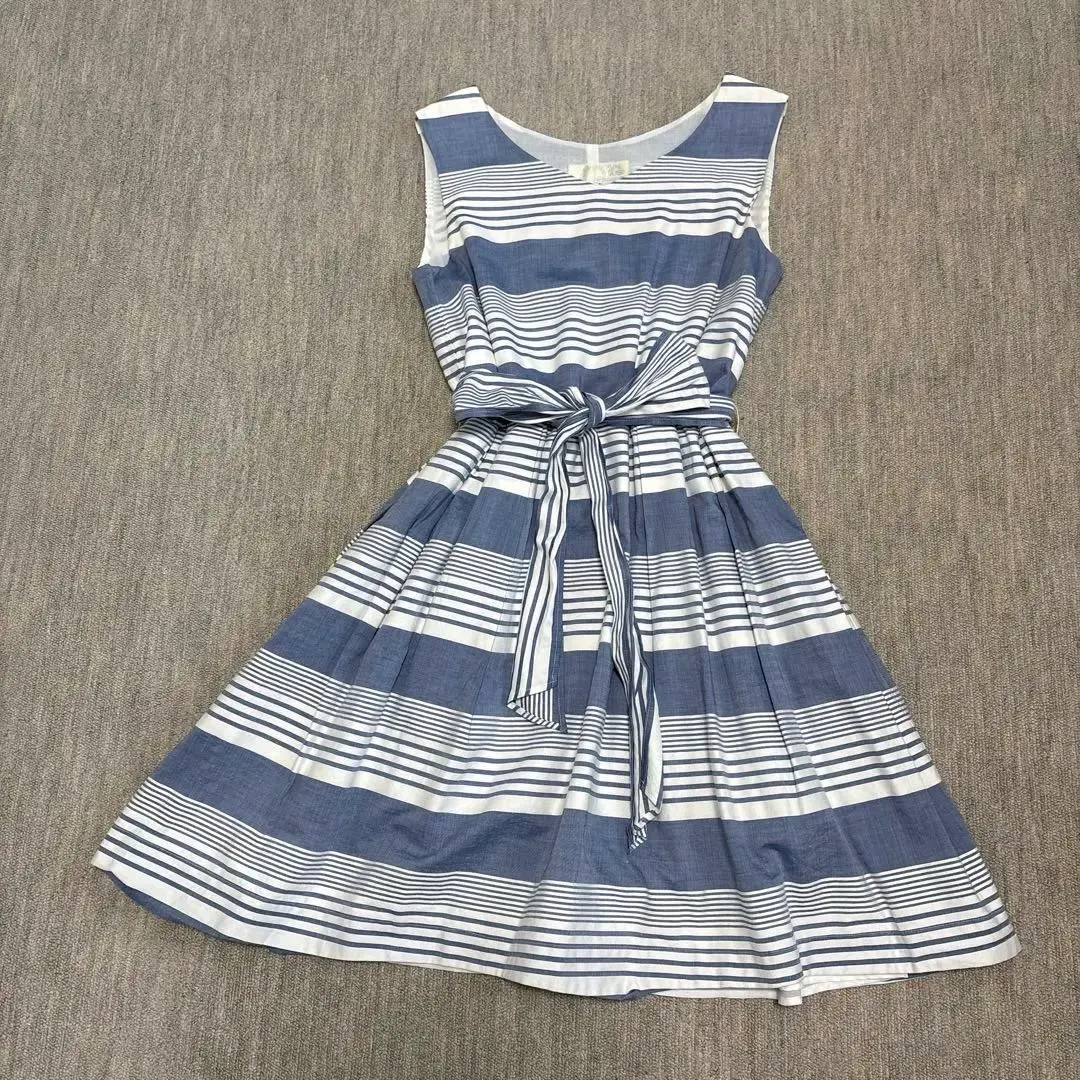 Thumbnail of UNIVERSAL MUSE Pale Blue and White Striped Sleeveless Dress