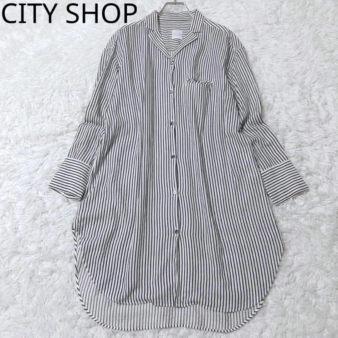 城市商店 襯衫洋裝 長款 條紋 羽織 疊穿 的縮圖