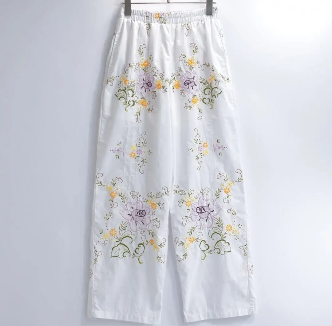 Thumbnail of White Floral Embroidered Wide Leg Pants