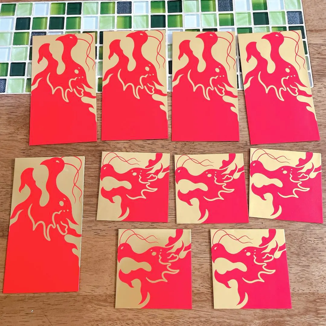 新年红包袋 压岁钱袋 长款 金龙 金色 帅气 10枚入 大小各5枚 的縮圖