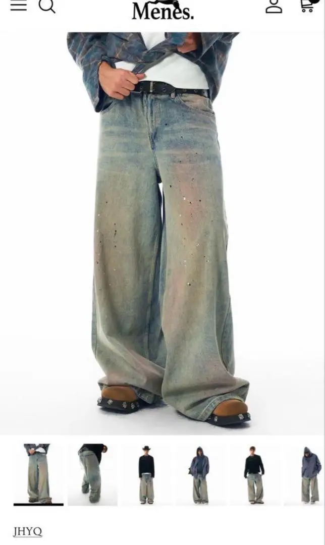 パンツ Menes buggy denim Dirty Blue wide denim JHYQ Dirty Mid Blue Baggy Jeans – MENES