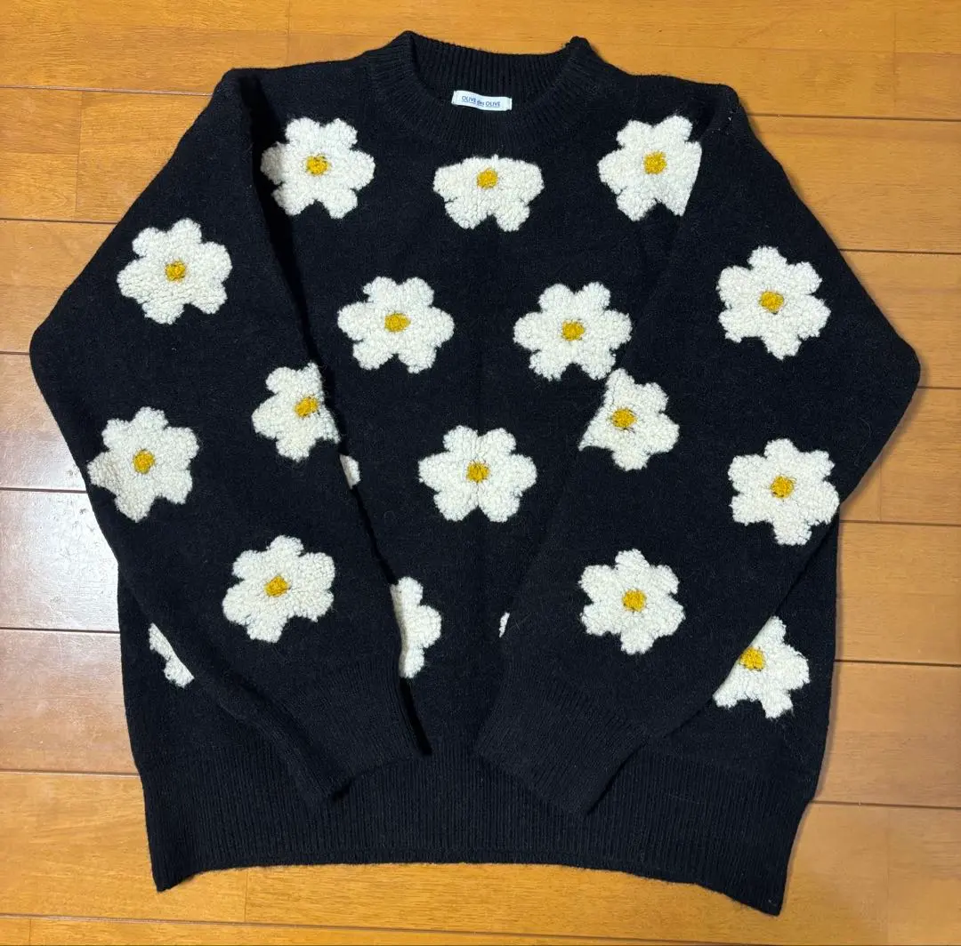 OLIVE des OLIVE 花紋針織毛衣 黑色 的縮圖