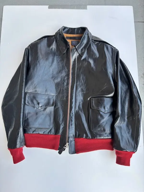 最終価格【中古美品】エアロレザー A-2 a2 馬革 ジャケット 38 赤リブ アキ様専用】エアロレザー A-2 赤リブ 馬革