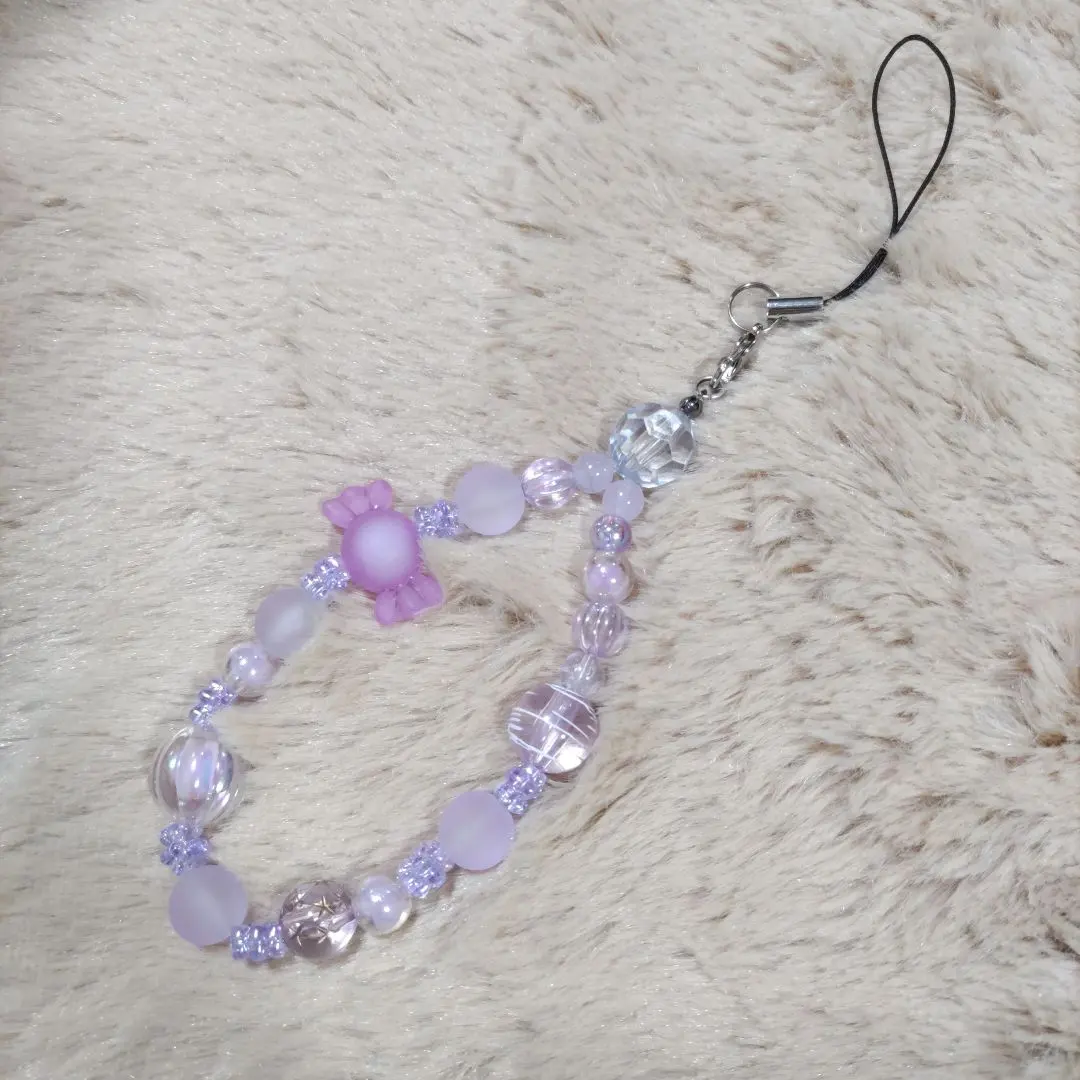 Thumbnail of Purple beaded strap with flower beads