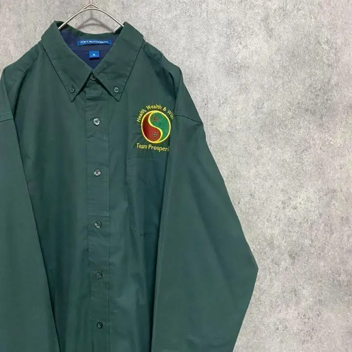 00年代 長袖 工作襯衫 深綠色 男士 M 企業 刺繡 古著 US進口 F2 的縮圖