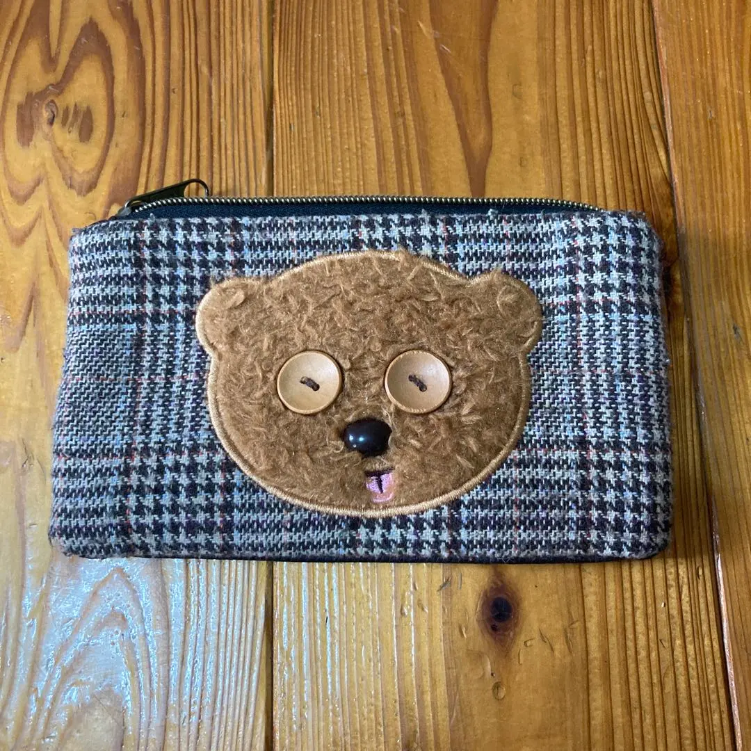 Thumbnail of Embroidered bear face pouch, pen case
