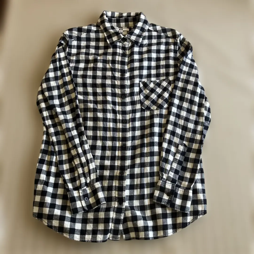 優衣庫，女裝XL 長袖襯衫XL 黑色格紋 的縮圖